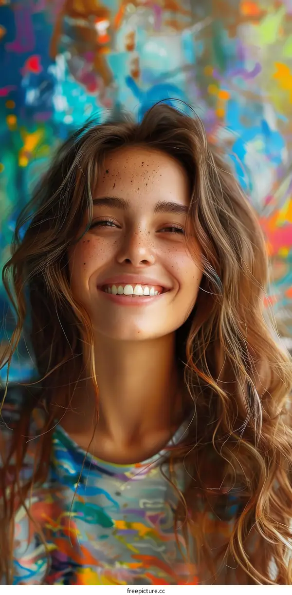 Beautiful Woman Portrait with Colorful Graffiti Background