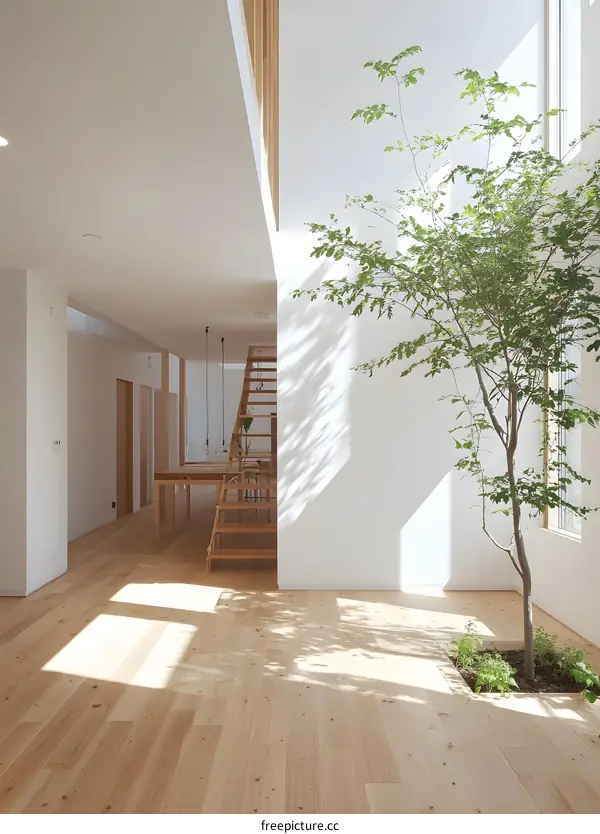 Modern Minimalist Interior Design With a Tree Growing Through the Floor