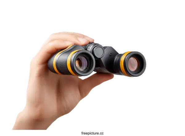 [Transparent Background PNG]Hand Holding Black and Yellow Binoculars