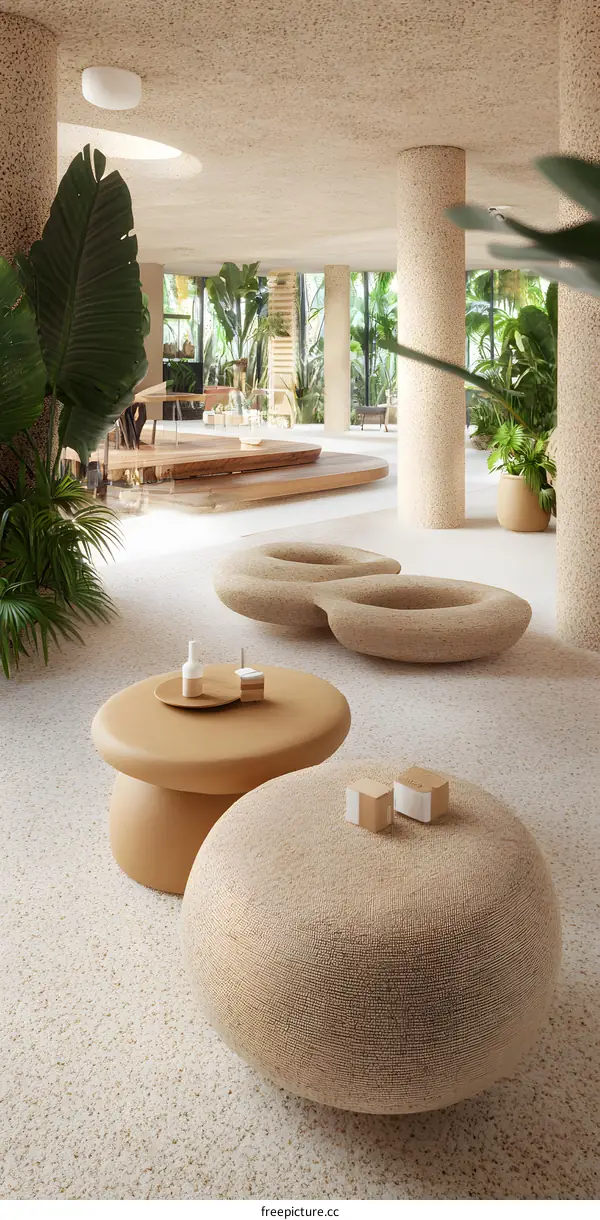 Modern Interior Design with Organic Shapes and Natural Textures