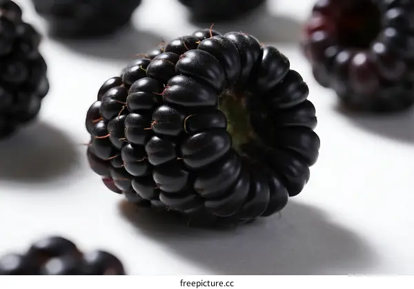 Fresh Ripe Blackberries Close Up View with Shiny Surface