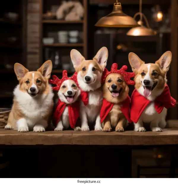 A Group of Adorable Corgis Wearing Festive Christmas Costumes