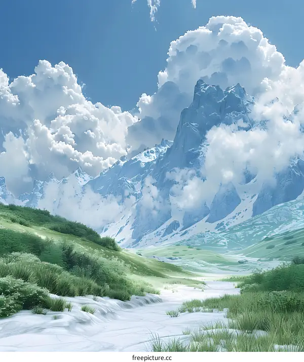 The mountain covered with snow