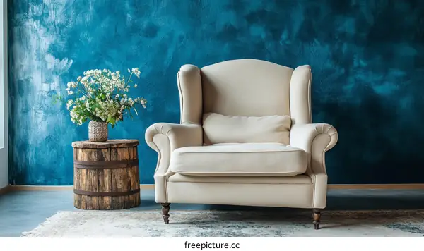 Cream Colored Wingback Chair in a Modern Living Room