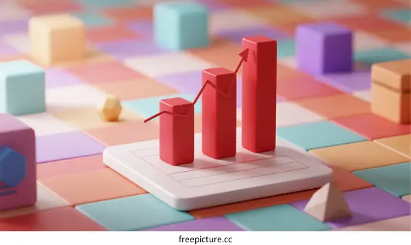 Red Bar Chart Showing Business Growth on Colorful Background