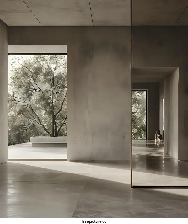 Minimalist Modern Interior Design with Concrete Walls and Large Windows
