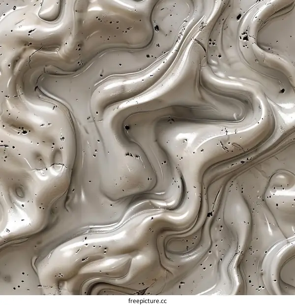 Gray and white image of smooth liquid with many small bubbles