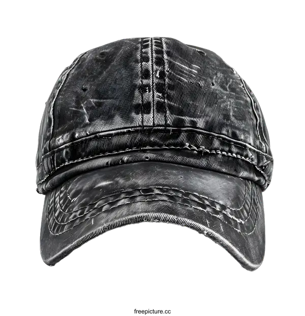 [Transparent Background PNG]Black Denim Baseball Cap with Distressed Look