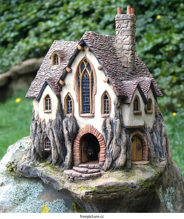 Small Stone Fairy Cottage with Stone Roof and Windows