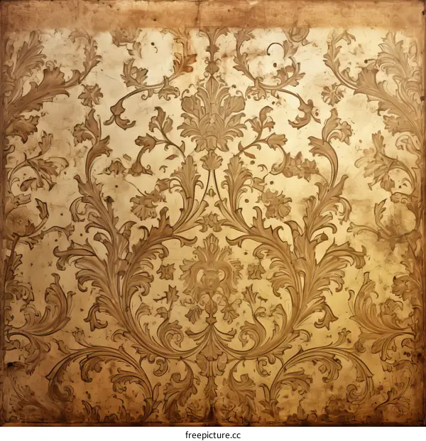 Ornate gold leaf pattern on a brown background