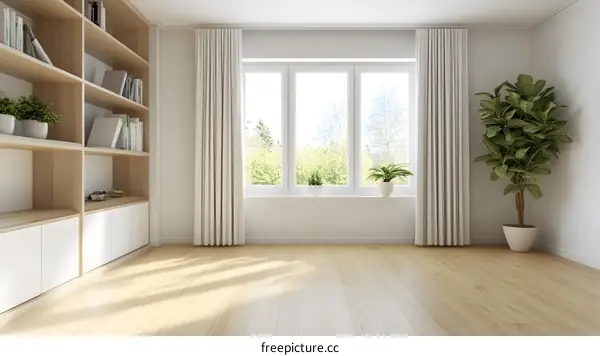 Minimalist Living Room Interior Design With White Curtains and Natural Light