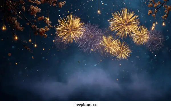 Festive Fireworks Display Against a Dark Night Sky