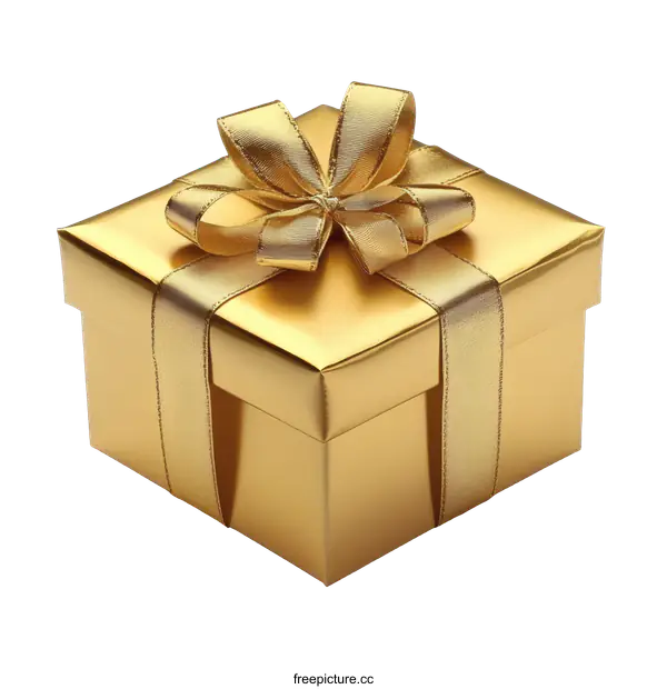 [Transparent Background PNG]Golden Gift Box with a Beautiful Bow