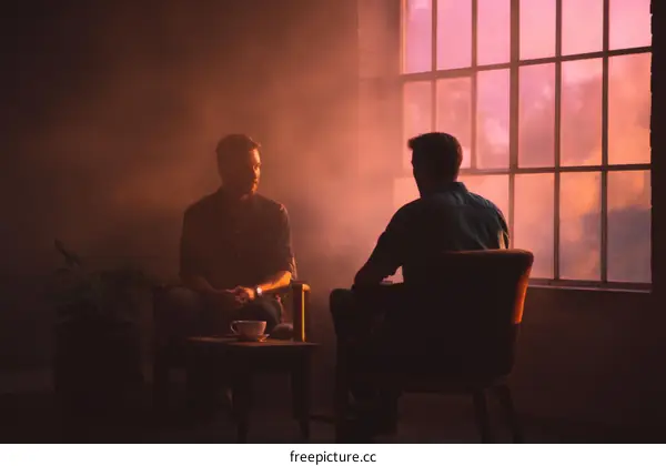 Two Men in Conversation by a Window