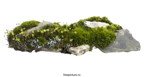[Transparent Background PNG]Green Moss Growing on Rocks Isolated on White Background