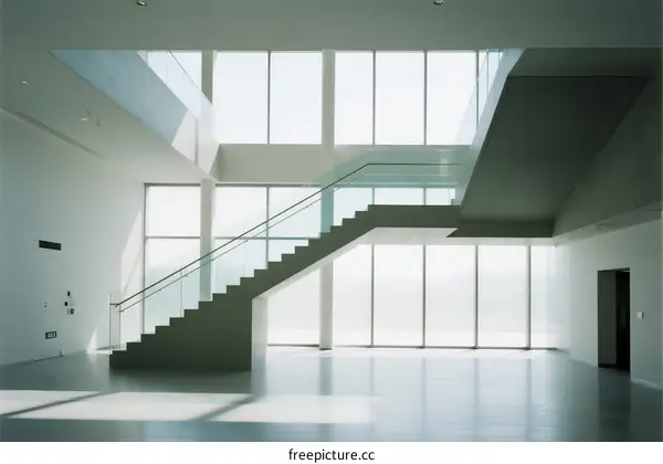 Modern Interior Space with Staircase and Large Windows