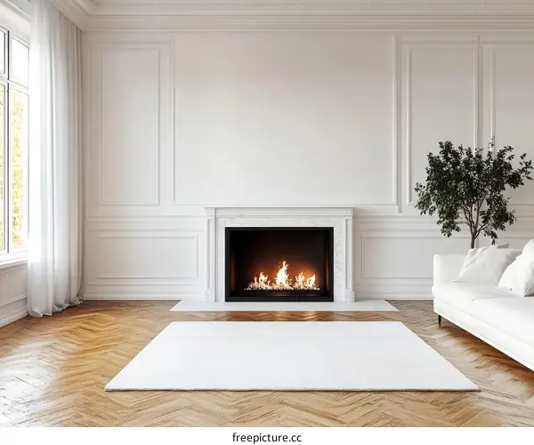 Elegant Classic White Living Room with Fireplace