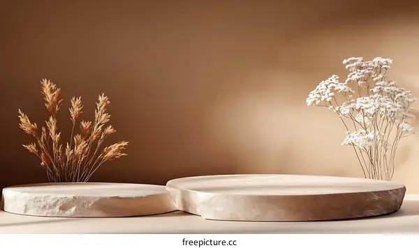 Beige Minimalist Product Display with Dried Flowers