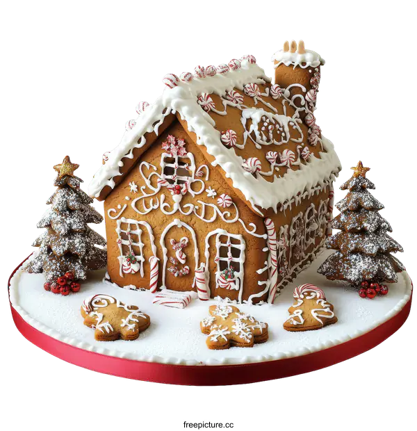 [Transparent Background PNG]Decorated Gingerbread House Christmas Treat