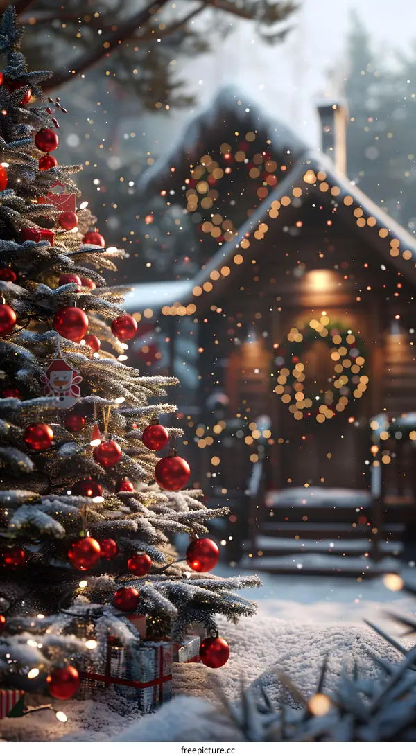 Christmas in the snowy cabin