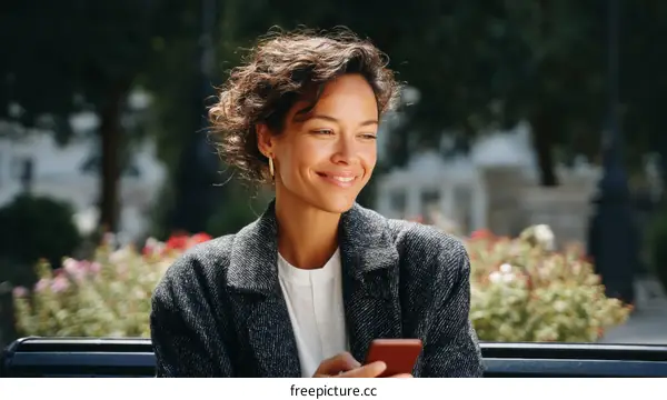 Woman using mobile phone outdoors in a city park