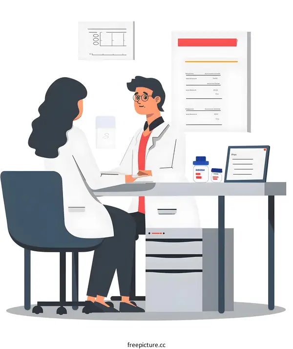 Doctor and Patient Consultation in Hospital Office Illustration