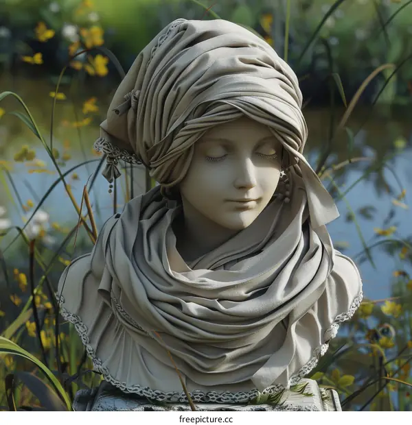 Beautiful Sculpture of a Girl in Garden Setting