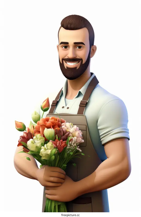 Male florist holding a bouquet of flowers