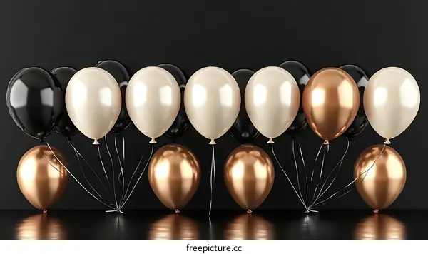 Luxury Black Cream Gold Balloons on Dark Background