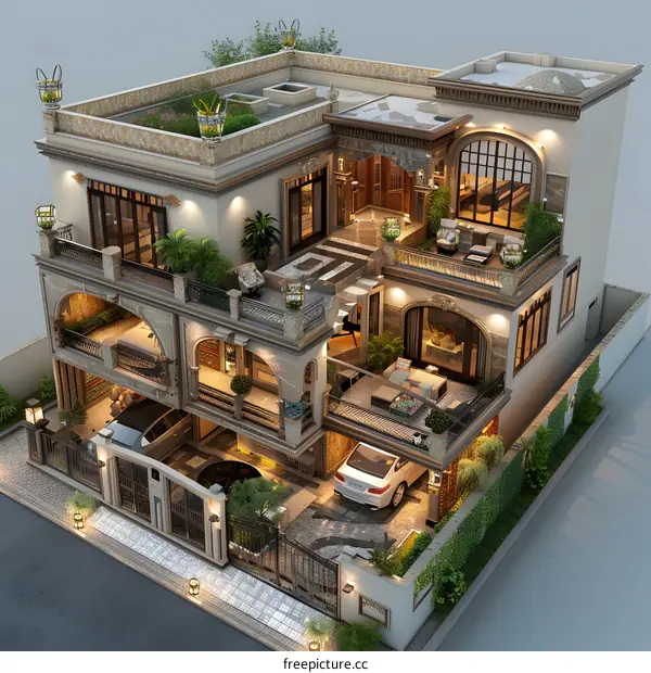 A beautiful three-story house with a modern design