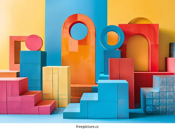 Colorful 3D geometric shapes composition