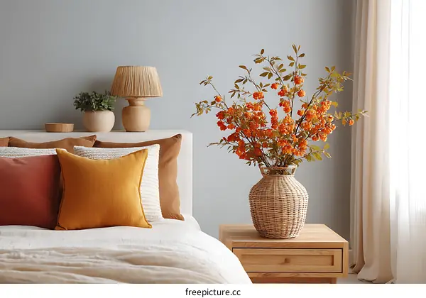 Autumnal Bedroom Decor with Orange Flowers