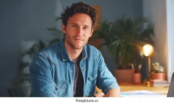 Confident Caucasian Man at Home Office