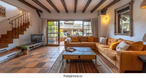 Modern Living Room With Sectional Sofa and Large Window