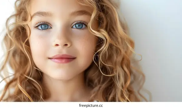 Portrait of a beautiful little blonde girl with blue eyes