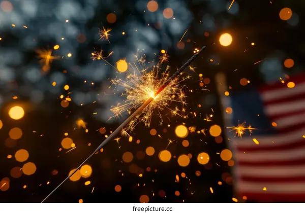 Sparklers against the backdrop of the American flag