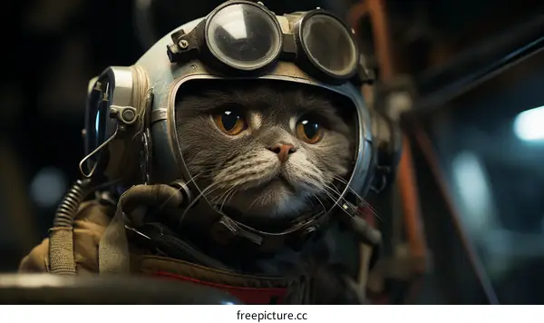 A cat wearing a飛行員盔甲