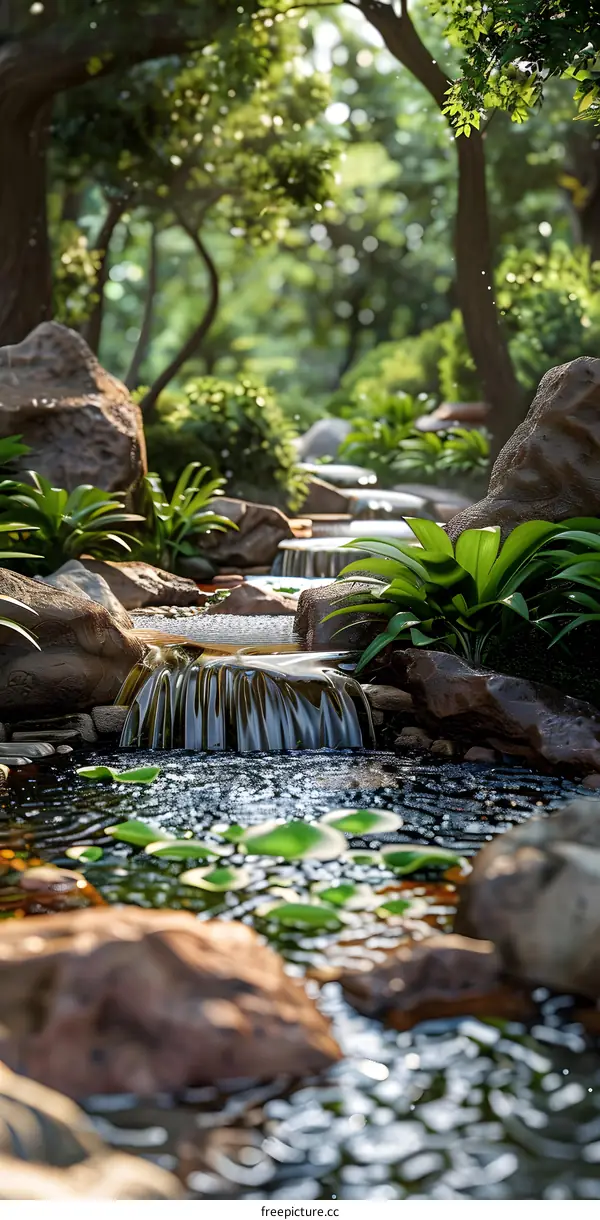 A beautiful creek in a lush green forest