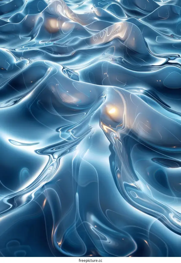 Abstract Blue Liquid Surface with Caustics and Glowing Light Rays
