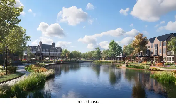 Beautiful Community Living with Water Features and Greenery