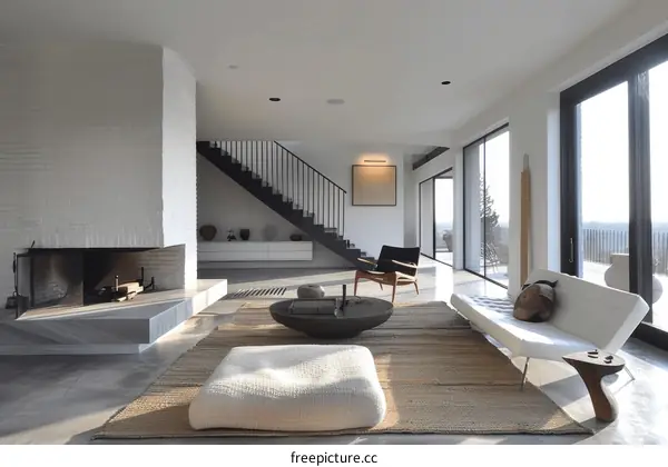 Modern Minimalist Living Room Interior Design with White Scandinavian Style