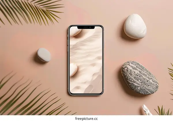 Modern Minimalist Phone Background with Beach Sand and Stones