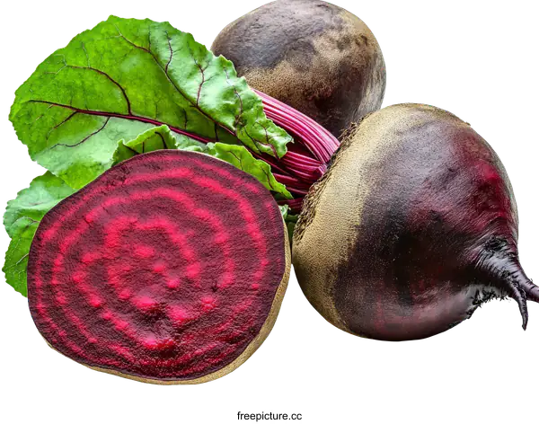 [Transparent Background PNG]Fresh Beetroot with Leaves Close-up