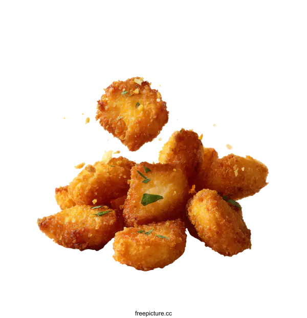 [Transparent Background PNG]Crispy Fried Food Pieces in Motion