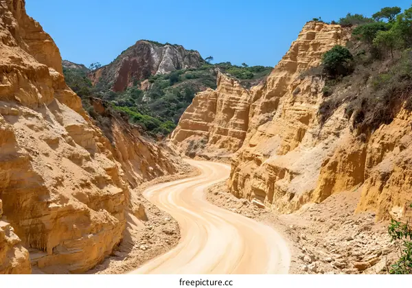 Winding Road Through Sandstone Cliffs