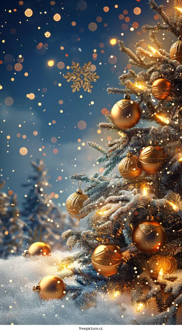 Golden Christmas Tree with Snowflakes