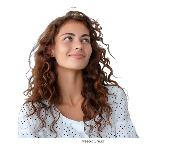 [Transparent Background PNG]Pensive Young Woman with Curly Hair