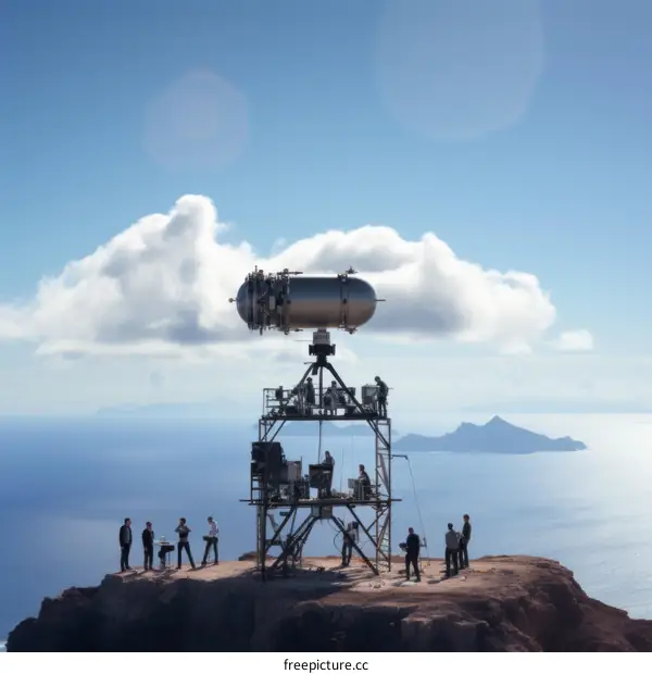 Scientists and engineers working on a project on a remote island