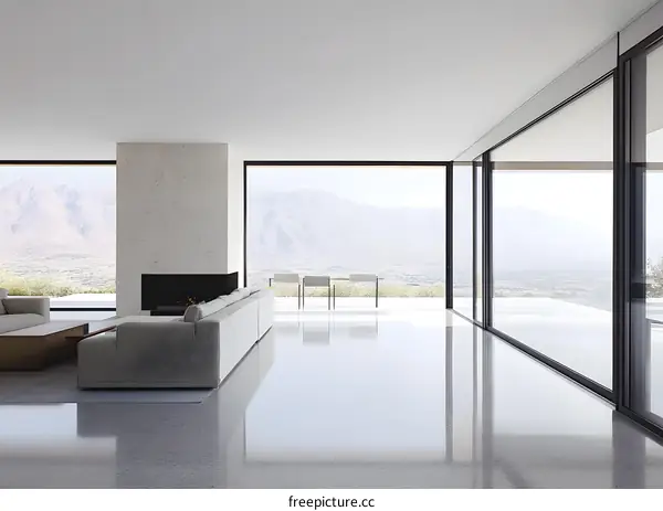 Modern Living Room with Mountain View and Fireplace