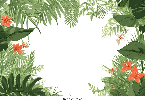 Tropical Leaves and Flowers Frame